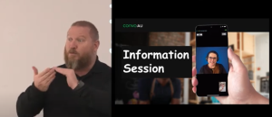 Screenshot of Kyle, left and PowerPoint on right